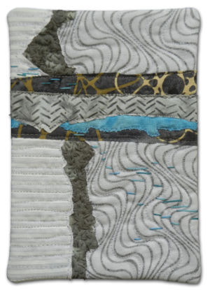 A tiny little fabric collage by Ellen Lindner. AdventureQuilter.com