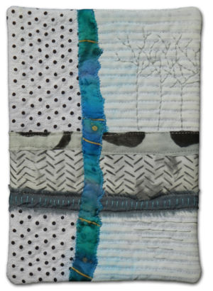A tiny little fabric collage by Ellen Lindner. AdventureQuilter.com