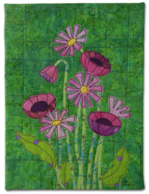 Class sample for "Floral Improv" with Ellen Lindner. AdventureQuilter.com