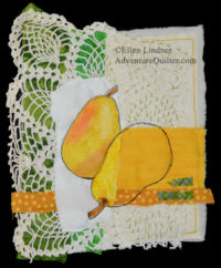 Pear Study Series Pear Study #1, a mixed media collage by Ellen Lindner. AdventureQuilter.com