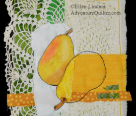 Pear Study #1, a mixed media collage by Ellen Lindner. AdventureQuilter.com