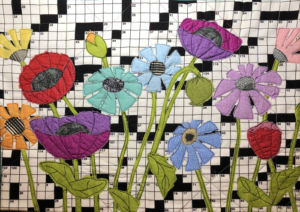 Susan Newsom's Floral Improv project. Made in a class with Ellen Lindner, AdventureQuilter.com/blog