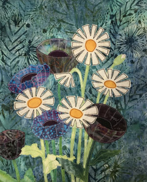 Student results from Ellen Lindner's "Floral Improv" class. AdventureQuilter.com